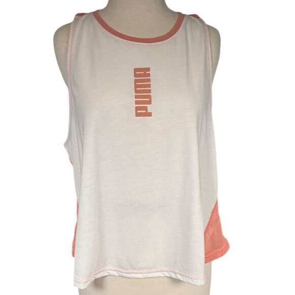 Puma Modern Sports Women's Tank White Pink Mesh Back Polyester NWT Size Large - Picture 5 of 9